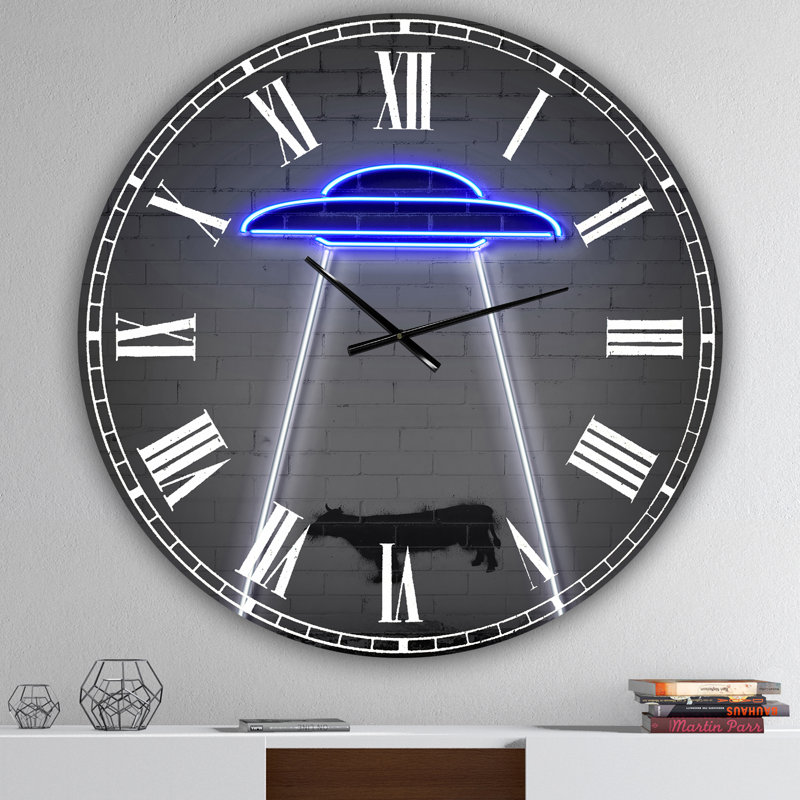 Horloge murale moderne surdimensionnée Neon UFO, Moyen