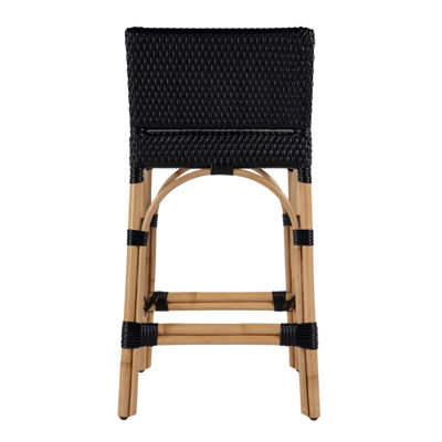 Estella 24.5 in. Seat Height Rattan Low Back Bar Stool, Black