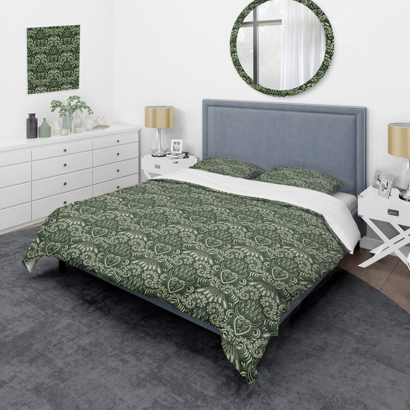 Damas vert - ensemble de housse de couette abstrait - microfibre de polyester