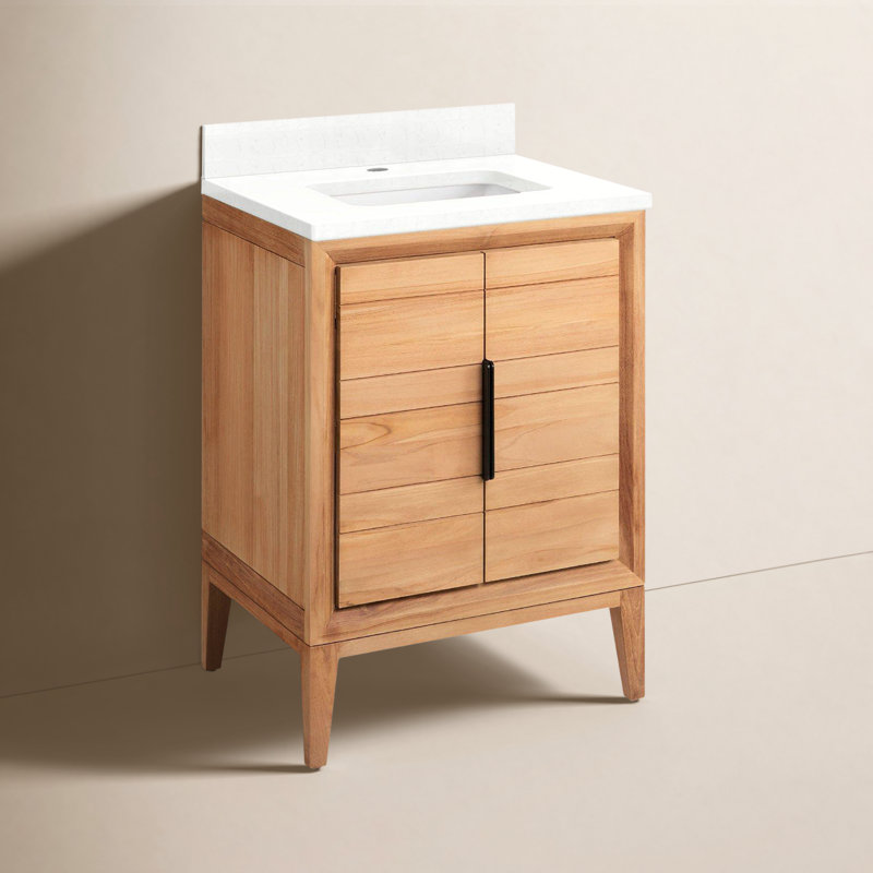 24" Aliso Single Bathroom Vanity Set with Rectangular Undermount Sink, Feathered White Quartz, Single-Hole Centered
