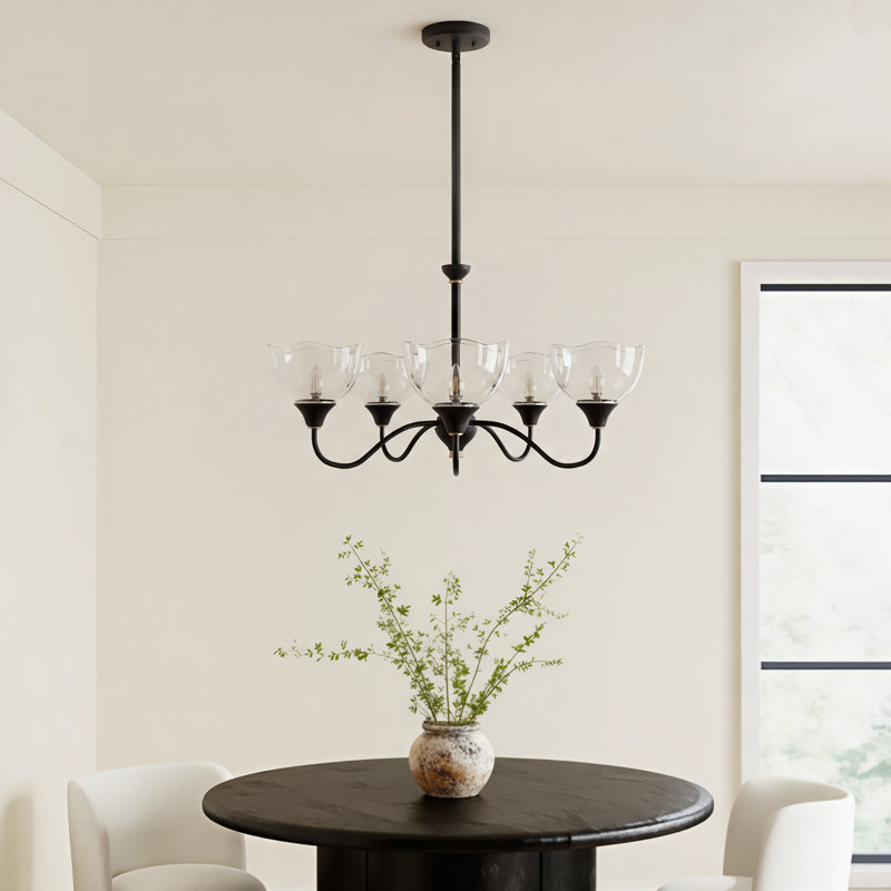 26" W 5-Light Dimmable Spider Chandelier, Matte Black