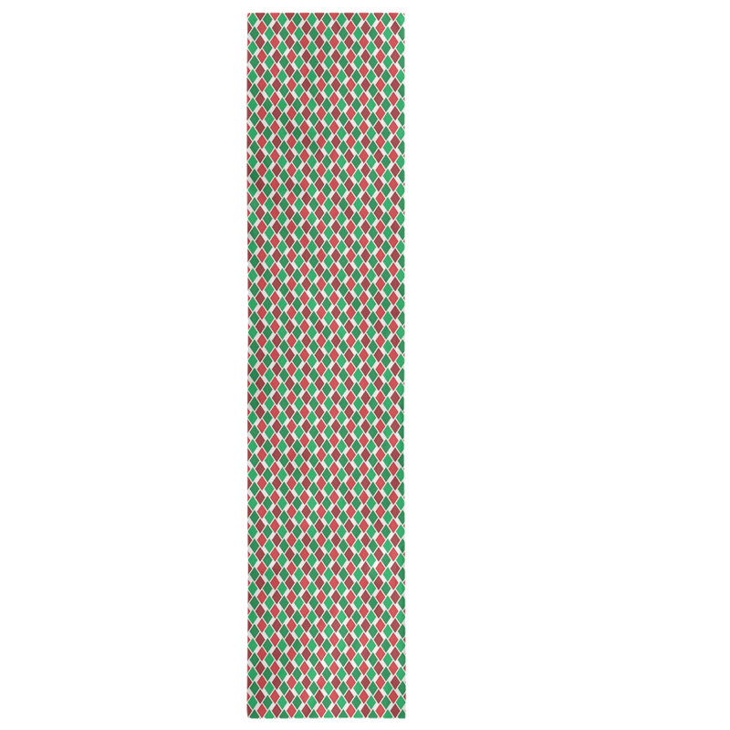 Chemin de table en losanges rétro à la fête hol, L 72 po x l 16 po, Mélange de coton, Vert perroquet / rouge / brun