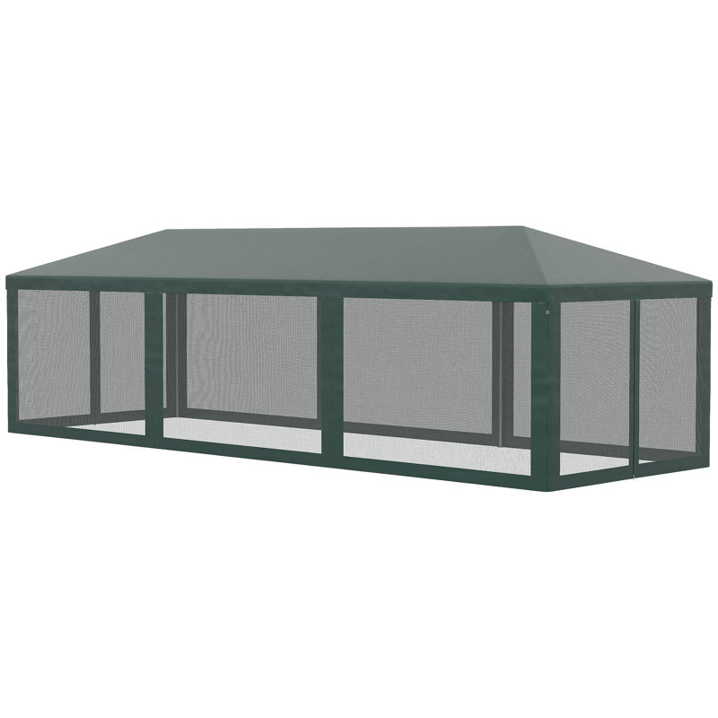 Outsunny 10' X 28' Party Tent Canopy, Outdoor Event Shelter Gazebo With 8 Removable Mesh Sidewalls, Zipper Doors, Steel Frame