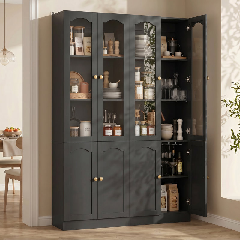 Bibliothèque H 80 "x l 47,2" avec tablettes réglables et porte en verre, Noir