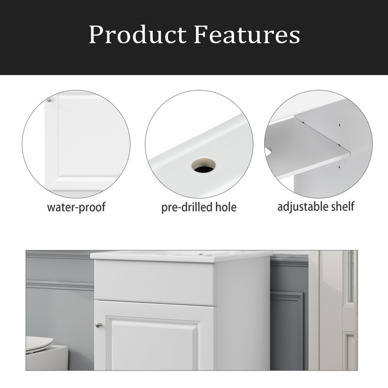 Meuble-lavabo de 20 po avec lavabo, meuble-lavabo avec tablette de porte et tablette réglable, White