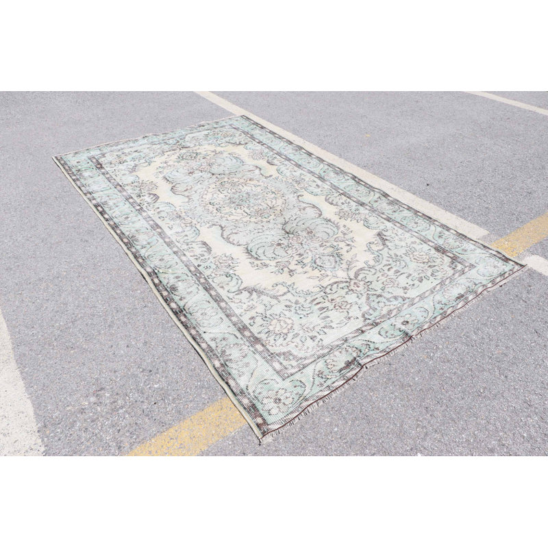 Grand tapis turc beige fait à la main, idéal pour les salons et les salons avec un attrait rétro
