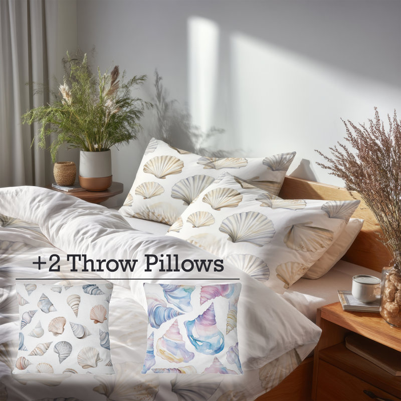 Ensemble de literie à imprimé animalier de 5 - Ensemble de housse de couette et coussin décoratif Beach Shell