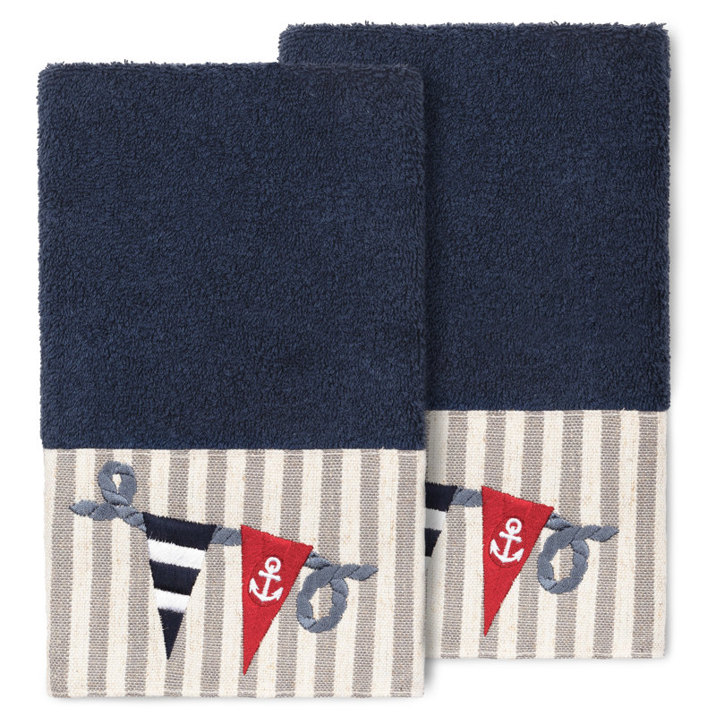 Ensemble de 2 serviettes de bain en coton turc ETHAN, Bleu minuit