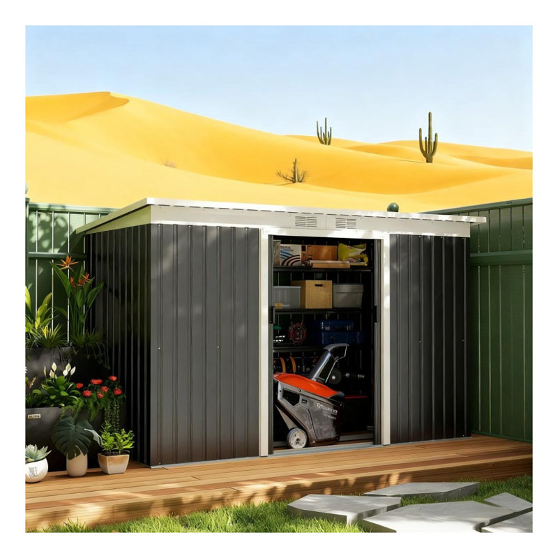 Remise de jardin extérieure en acier gris foncé 9 pi x 4 pi pour outils et équipement