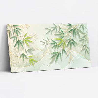 Ensemble de 1 tableau abstrait sur toile tendue, motif feuilles de bambou