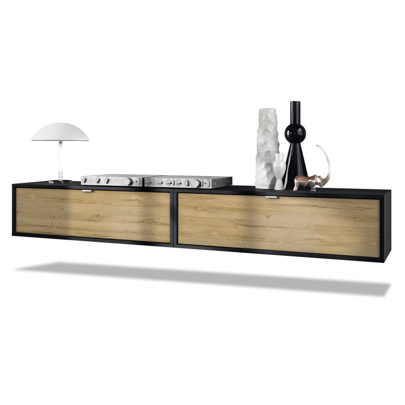 Mccaffrey Unfinished TV Stand for TVs up to 55", Black/Natural Oak