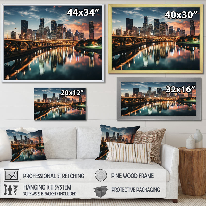 Horizons de Houston II - art mural Houston, H 34 po x l 44 po x P 1,5 po, Cadre flottant noir