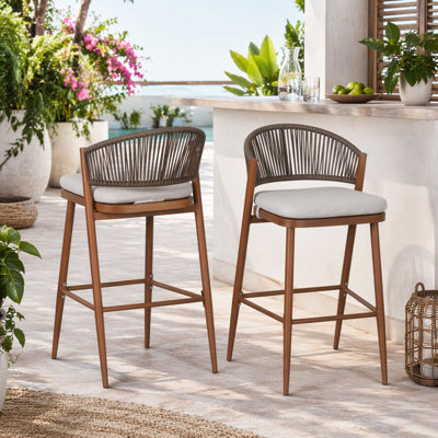 Tabourets de bar extérieurs en aluminium à hauteur d'assise de 30,25 po avec dossier en PE en rotin