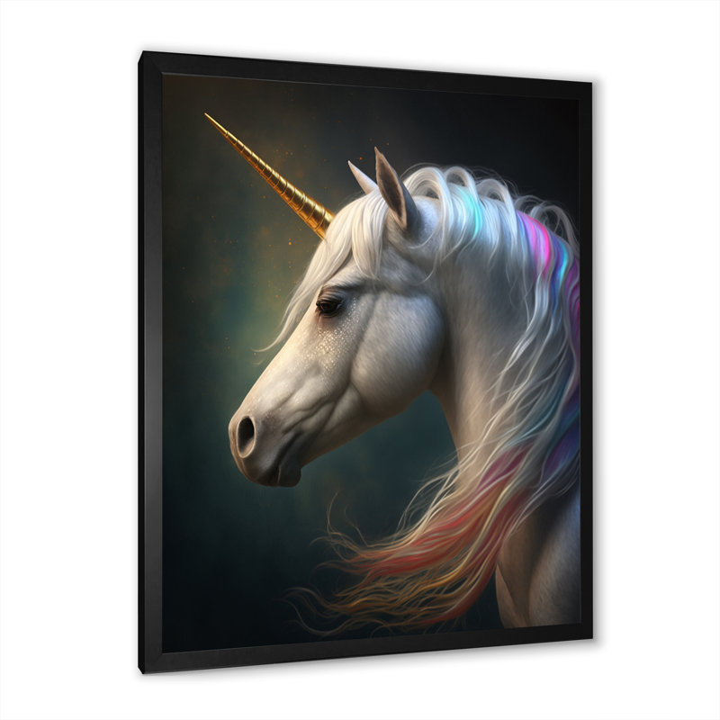 «Beautiful Portrait Of A Unicorn I», reproduction sur toile, Impression noire sur toile encadrée, H 20 po x l 12 po x P 1 po