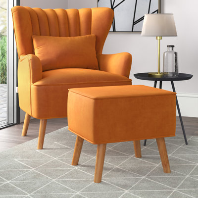 Tybalt Velvet Wingback Chair with Footstool