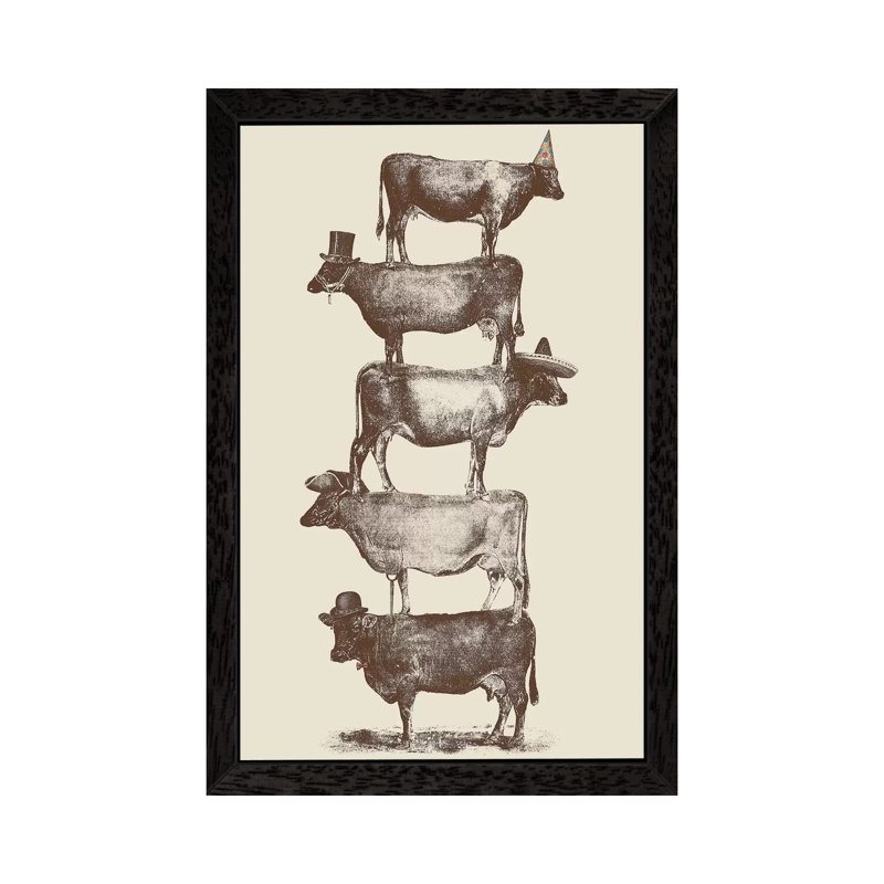 Cow Cow Nuts by Florent Bodart - Print on Canvas, 101.6 cm H x 66.04 cm W, Black Framed