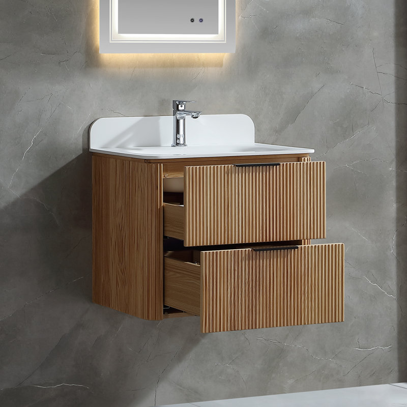 Meuble-lavabo mural flottant avec plateau en acrylique, Chêne, 24"