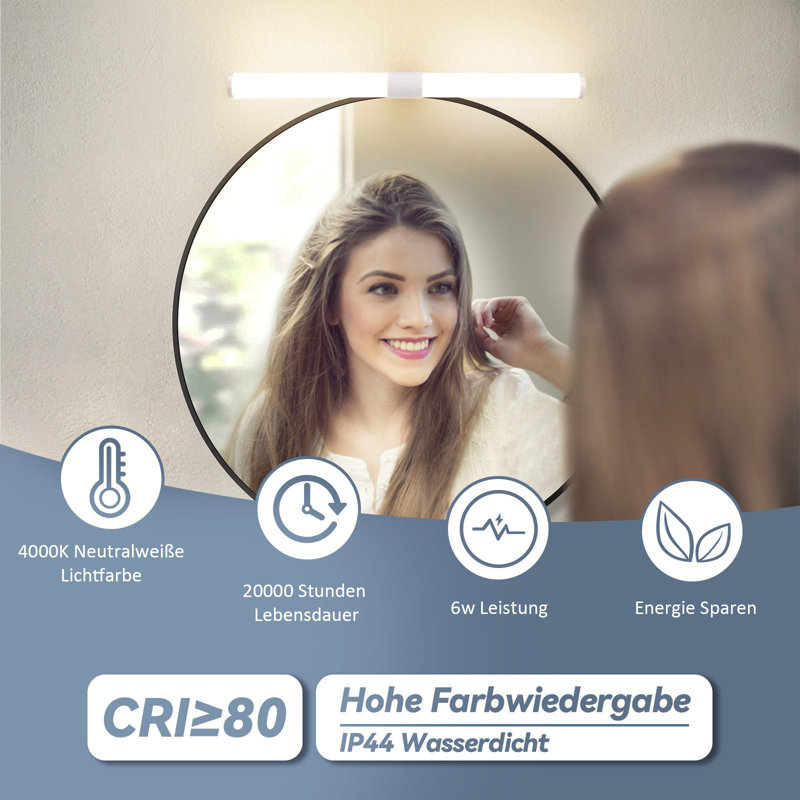 LED mirror light bathroom clampable wall light 6W 4000K bathroom modern, 3.2cm H x 40cm W x 5.2cm D, White