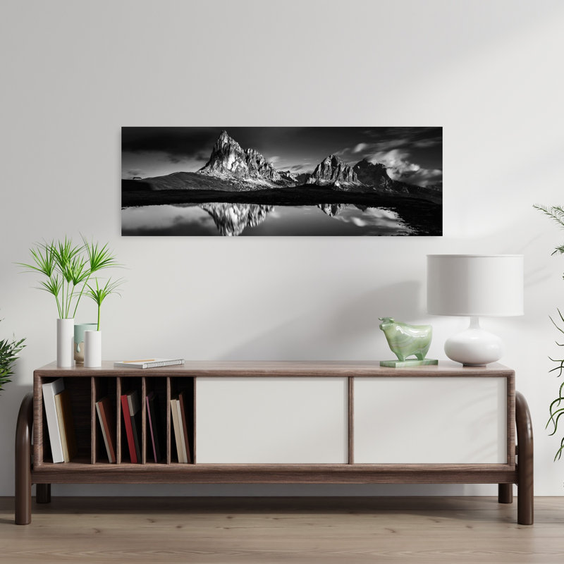 Black And White Mountain Reflection by Lubos Balazovic - Wrapped Canvas Panoramic Print, 30.48 cm H x 91.44 cm W