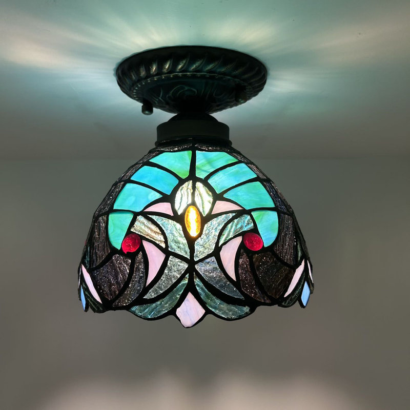 8'' 1 - Light Bowl Ceiling Fan Light Kit, Brown/Teal