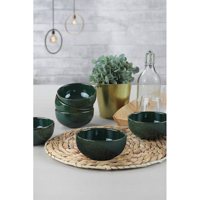 Elegant Ceramic Bowl Set (6 Pieces), Dark Green, 4.7 x 4.7 x 2.6 inches | 100% Ceramic, 13.5 fl oz Capacity | Dishwasher & Microwave Safe, Perfect for Serving Snacks & Desserts, Stylish & Durable Design