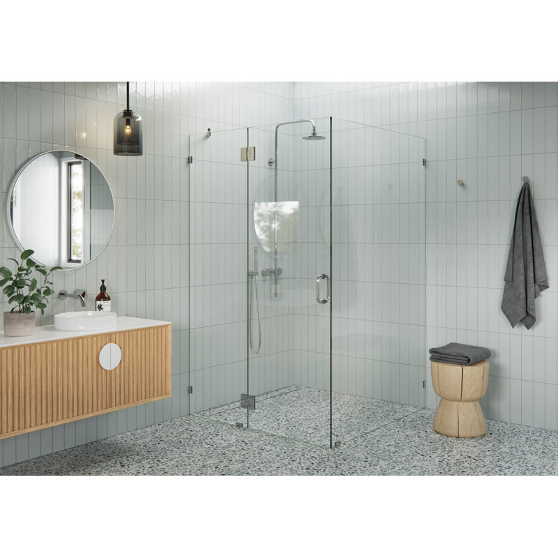 Halo 48 in. x 47 in. x 78 in. 90-degree Fully Frameless Glass Hinged Shower Enclosure, Polished Chrome