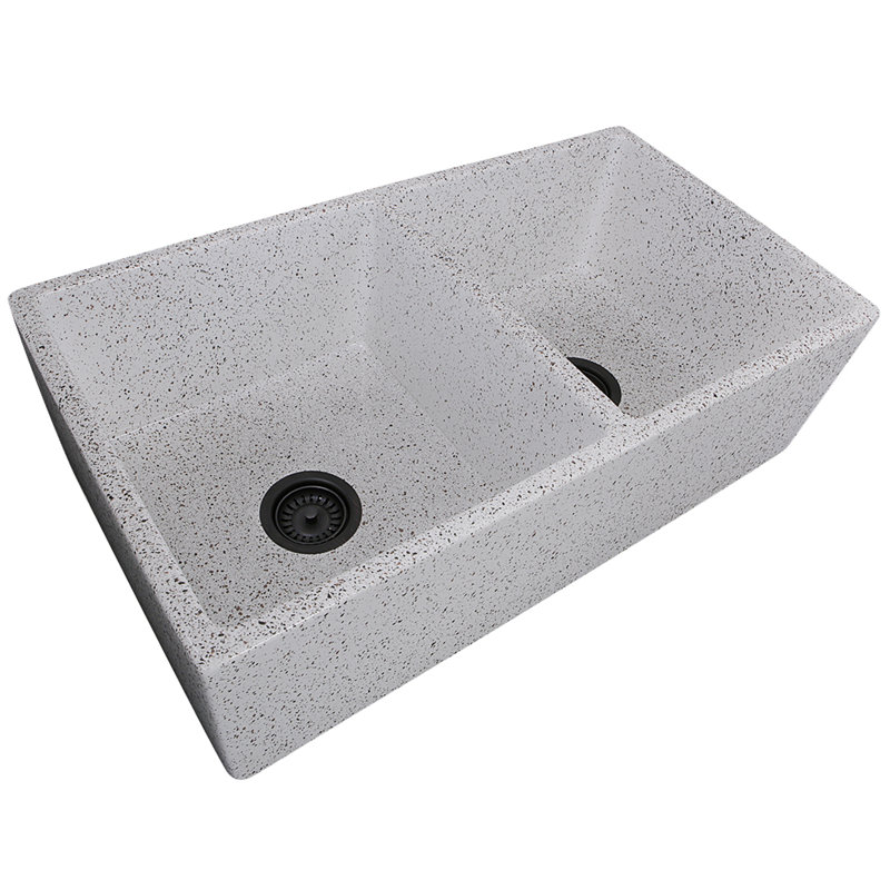 Vineyard 33'' L Farmhouse / Apron Double Bowl Fireclay Kitchen Sink, Pietra Sarda