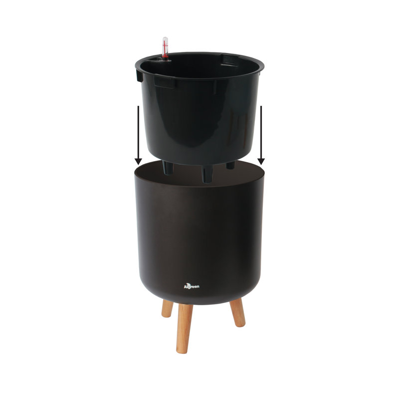Modena Self-Watering Planter with Stand, Brown, 17.25"H x 13.4"W x 13.4"D