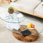 Table basse artistique avec marbre blanc et collision de grain de bois, verre trempé lisse, support, choix de couleurs multiples, motif double base double contemporain, rayure ovale, facile à