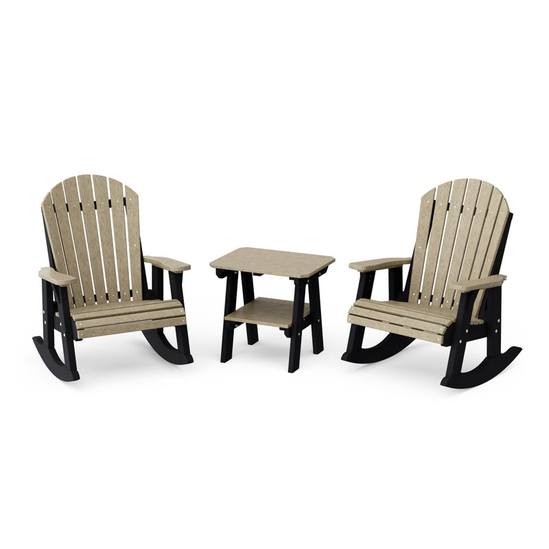 Ensemble de chaises berçantes 3 pièces avec table d'appoint Heritage Adirondack Heritage, Bois patiné / noir