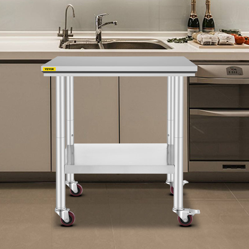 Stainless Steel Work Table 30 x 24 x 33 Inch, 700 LBS Load Capacity with 4 Wheels, 3 Adjustable Height Levels