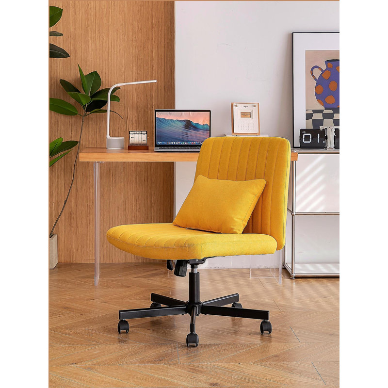 Modern Home Office Chair, Computer Desk Chair with Linen Fabric, Yellow