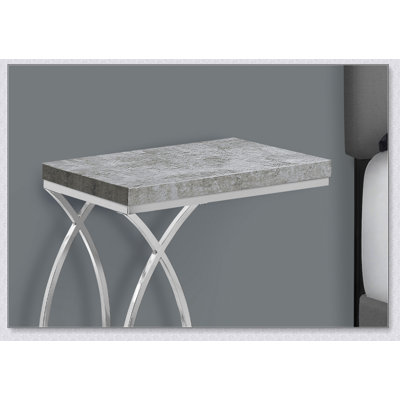 Accent Table, C-Shaped, End, Side, Snack, Grey Laminate, Chrome Metal, Contemporary, Modern