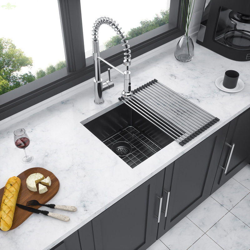 Kitchen Sink - 15"X 17"X 10" Undermount Singel Bowl Kitchen Basin 16 Gauge Stainless Steel With 10 Inch Deep, Matt Black