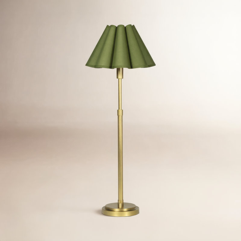 Lampe de buffet Polly (laiton avec abat-jour festonné), 27.25" H x 9.75" W x 9.75" D, Laiton naturel, Vert