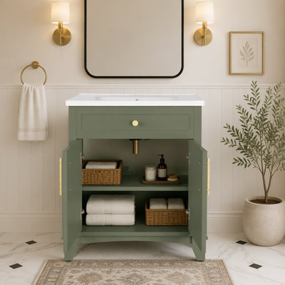 Armoire de salle de bain autoportante 27,8 "avec tiroir et tablette réglable, armoire seulement