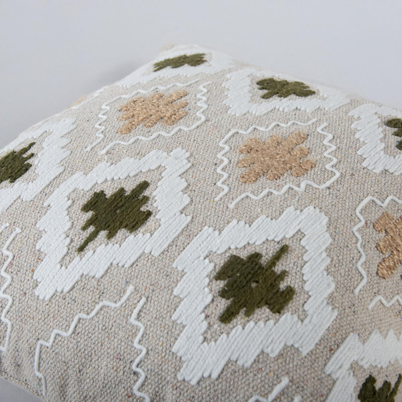  Housse de coussin carré en coton, Naturel / vert, 20 po x 20 po