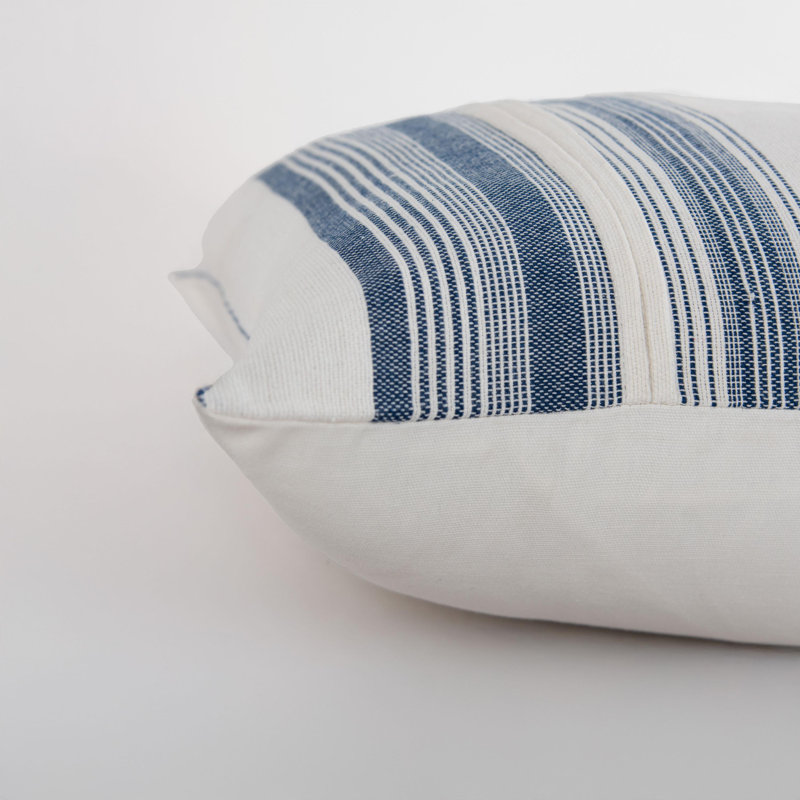 Cotton/Polyester Blend Down Filled Throw Pillow, Blue/White, Down Blend