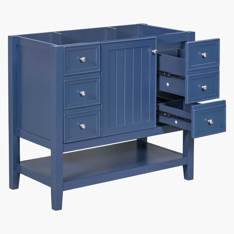 Meuble-lavabo polyvalent avec plusieurs options de rangement et fabrication durable, Bleu