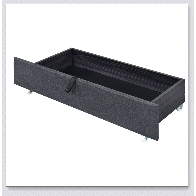 Lit plateforme tapissier avec cadre à DEL et 2 tiroirs, gris, Lit simple