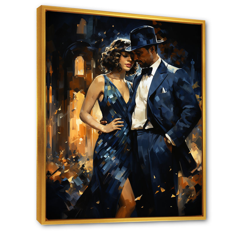 Harlem Renaissance Jazz Age Sonata Couple, reproduction d'art sur toile, Cadre flottant doré, H 20 po x l 12 po