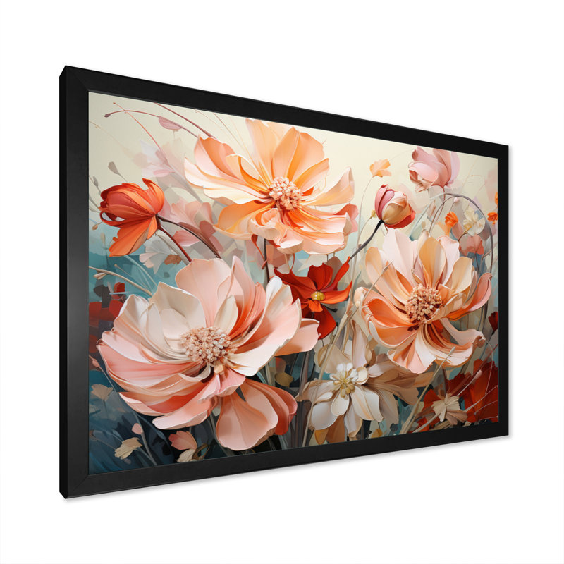 Coral Petal Symphony I - Abstract Botanicals, art mural, H 30 po x l 40 po x P 1,5 po, Cadre simple noir