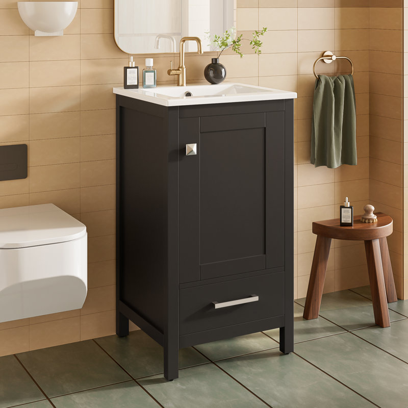 18" Single Bathroom Vanity With Ceramic Top, Black