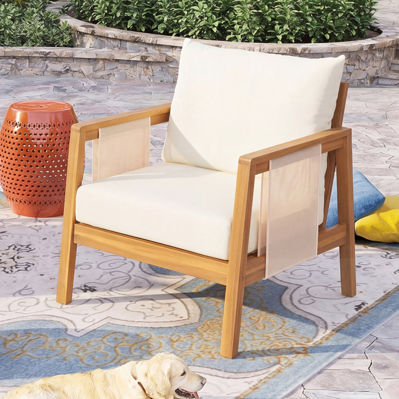 Fauteuil club d'extérieur en bois avec coussins