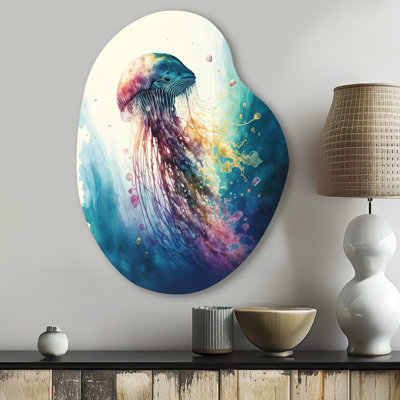 Colourful Deepsea Jellyfish V - Animal Fish Pear Shape Assymterical Metal Wall Art