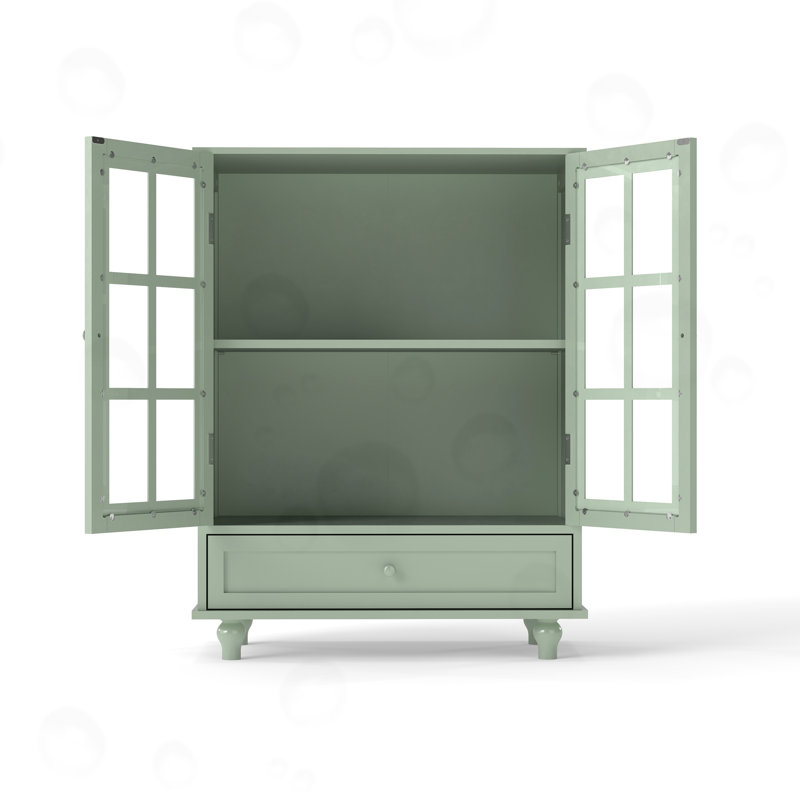 Buffet avec portes en verre doubles et tiroir, Green