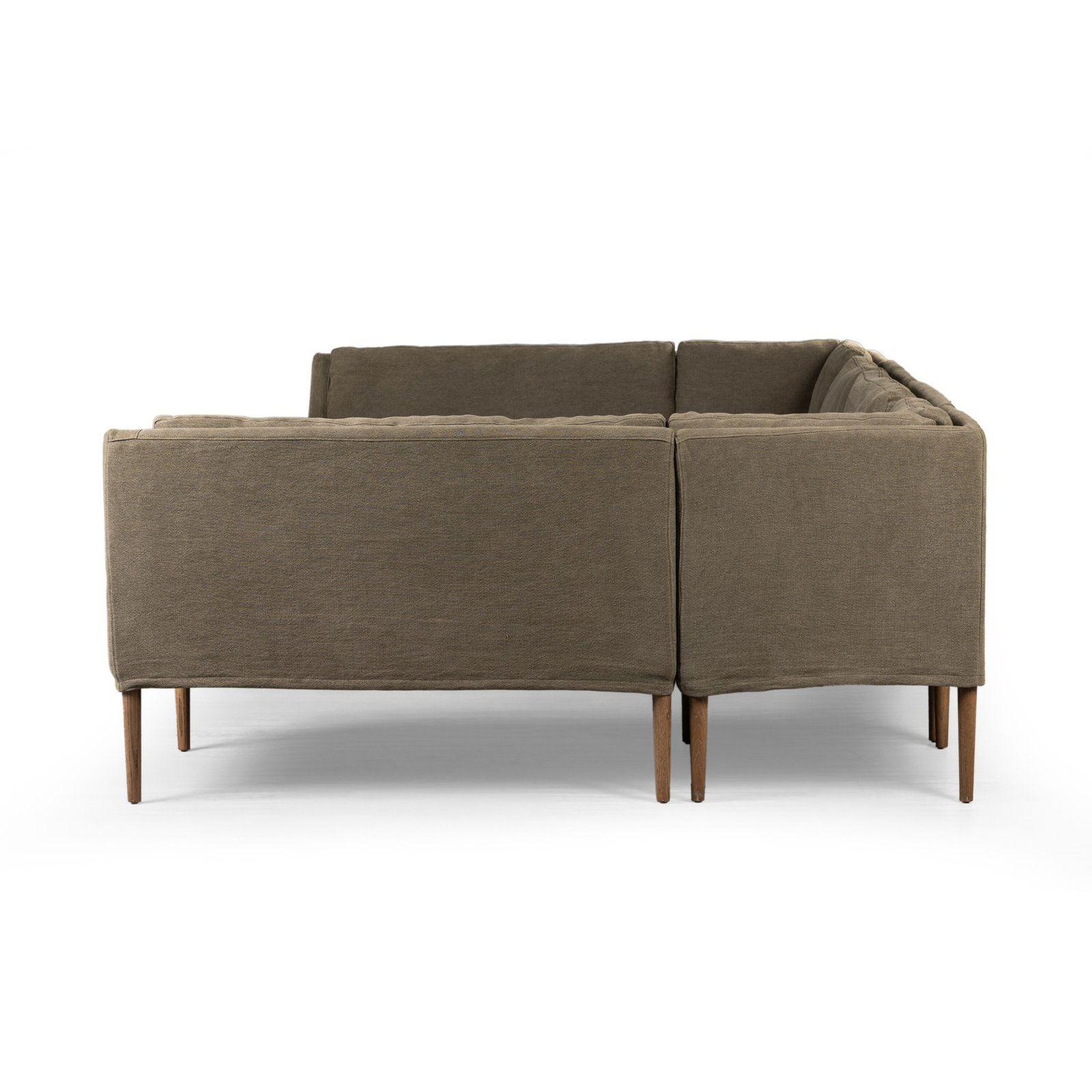 Aurelia Dining Banquette, Broadway Olive Linen, 34.5" H x 131" W x 75" D