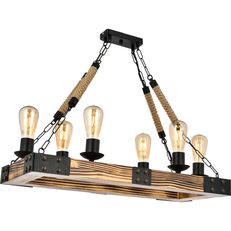 Luminaire suspendu rectangulaire à 6 ampoules Merrill, Brun