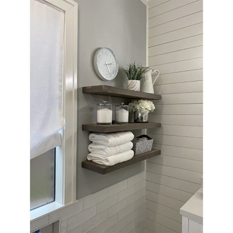 Pine Floating Shelf, 2" H x 72" W x 12" D, Gray