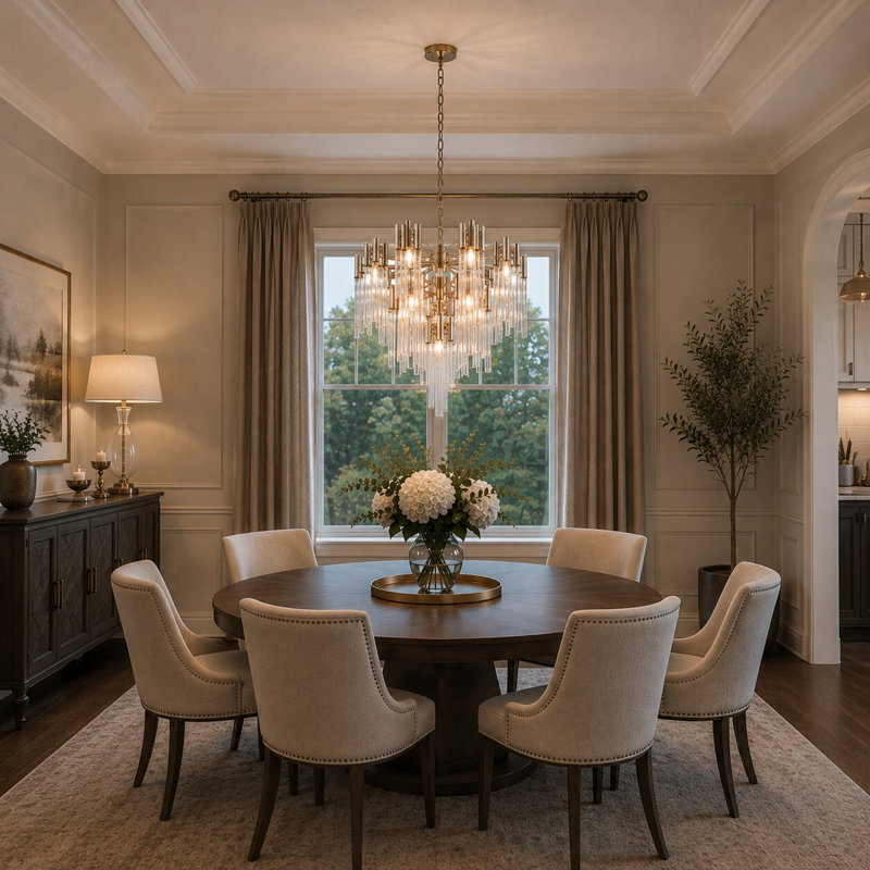 Lustre à 16 lumières à niveaux Kelsch avec détails en verre, Nickel brillant